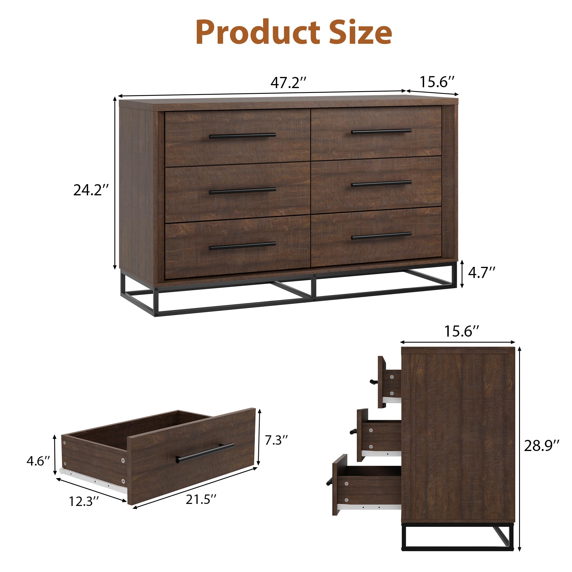 6 Drawer Dresser for Bedroom,  - Metal Photo Panel ulasan dan harga