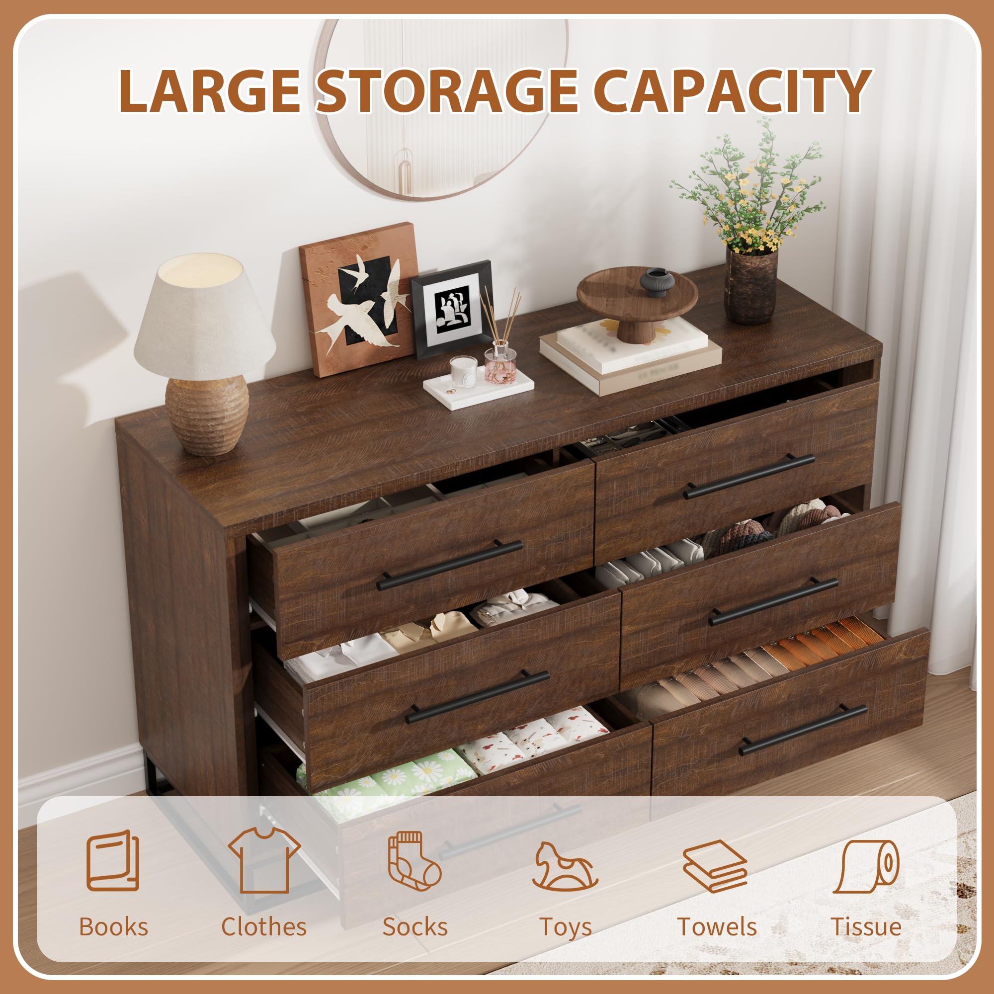 6 Drawer Dresser for Bedroom,  - Metal Photo Panel ulasan dan harga